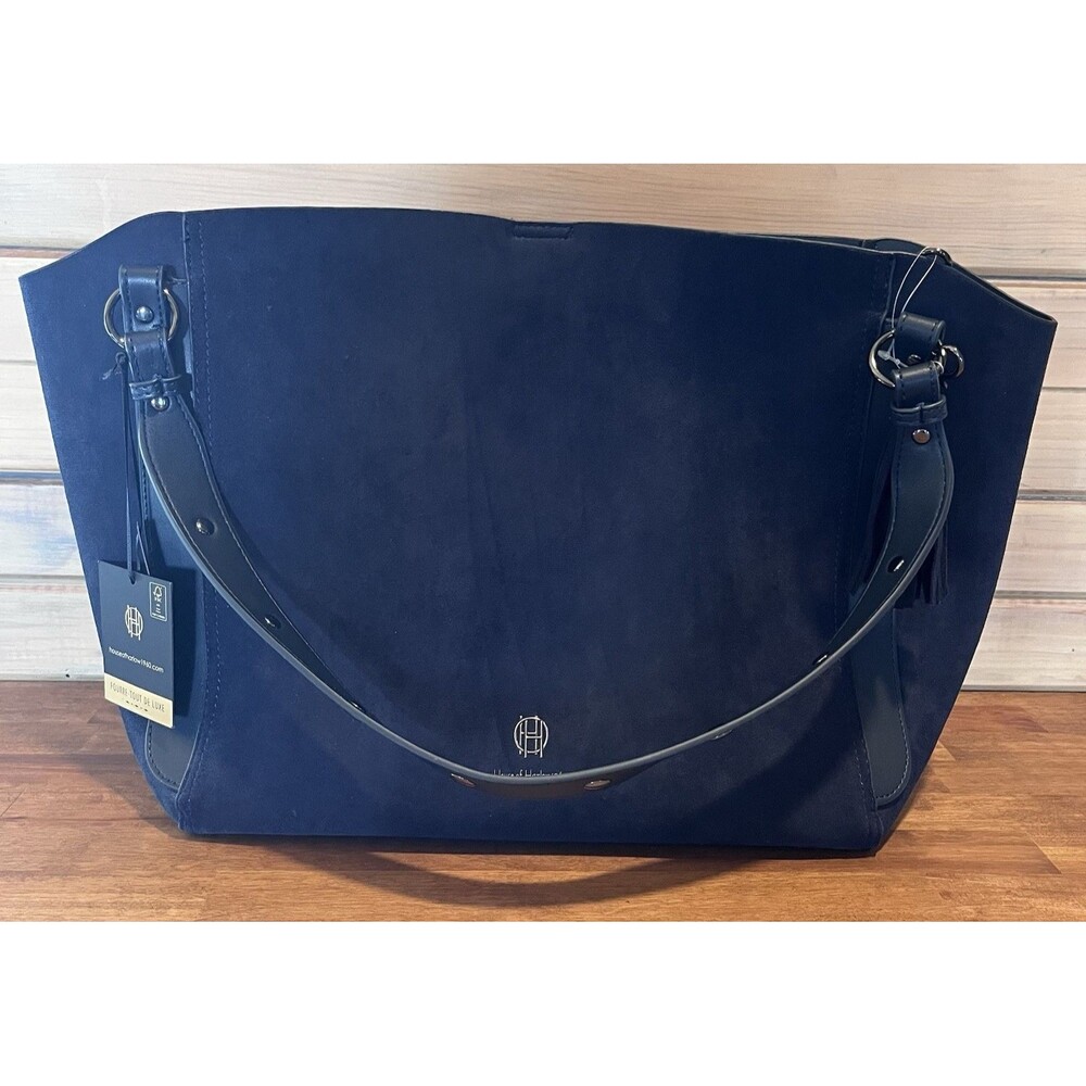 House of Harlow 1960 Luxe Navy Suede Tote Shopper w Card Holder NWT